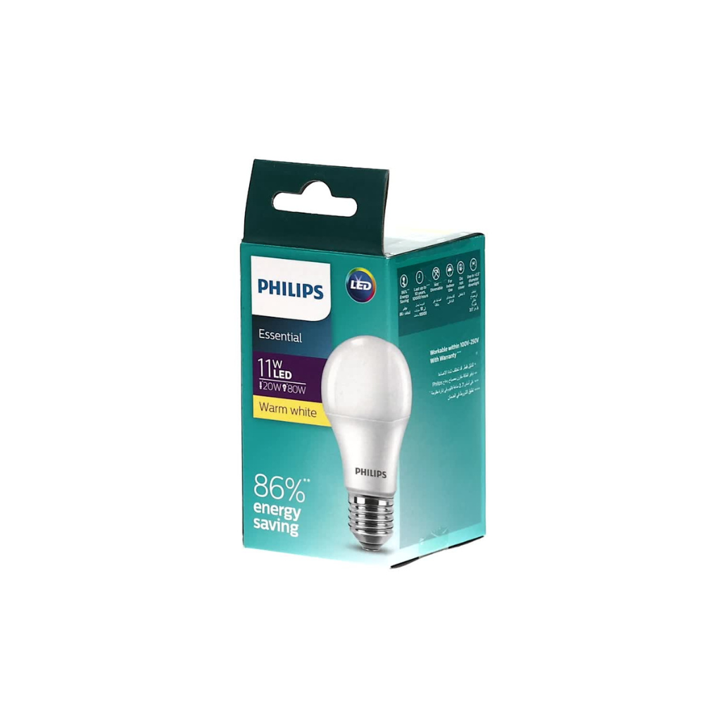 لمبة ليد 11 وات فيليبس, اسينشيال, قلاوظ اصفر دافئ, Philips E27 | لمبة ...