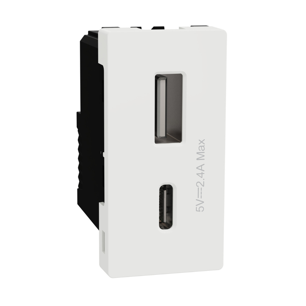 Single Module Usb Socket Schneider Miluz, White USB Type A+C, 2 Port 2.4A/12W| Safe and Durable ...