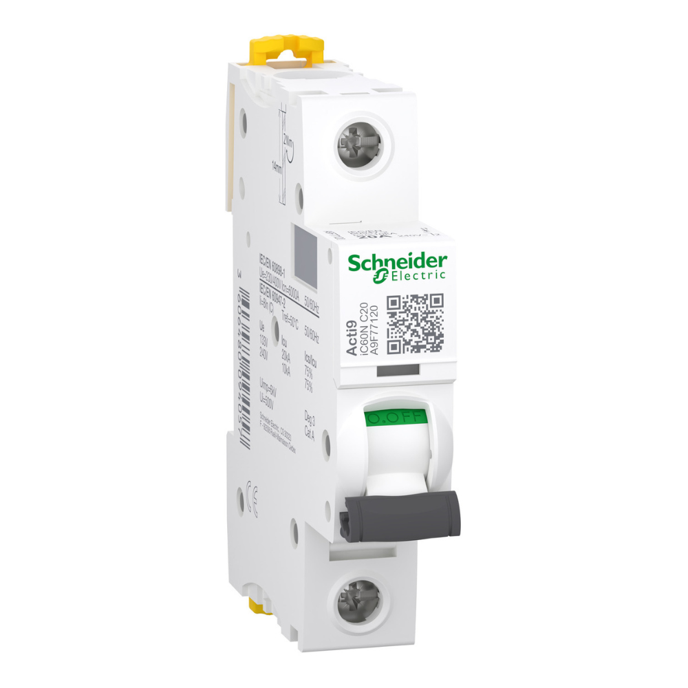 Schneider Miniature Circuit Breaker MCB Acti9 IC60N 1P 20A 10 kA ...