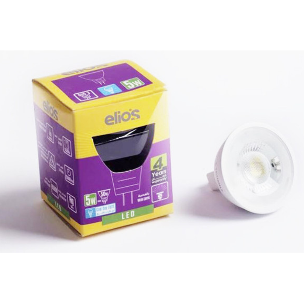 لمبة اليوس 5 وات كاس , ليد اصفر دافئ بعدسة شفاف ,Elios MR16 GU5.3 5W ...